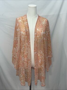 Forever 21 Peach Floral Open-Front Tunic Kimono